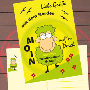 Postkarte Nordfrieslandschaf auf´m Deich